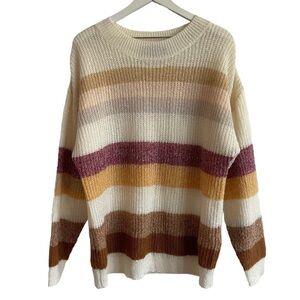 MINKPINK Relaxed Fit Wool & Mohair Striped Crewneck Sweater, Size L